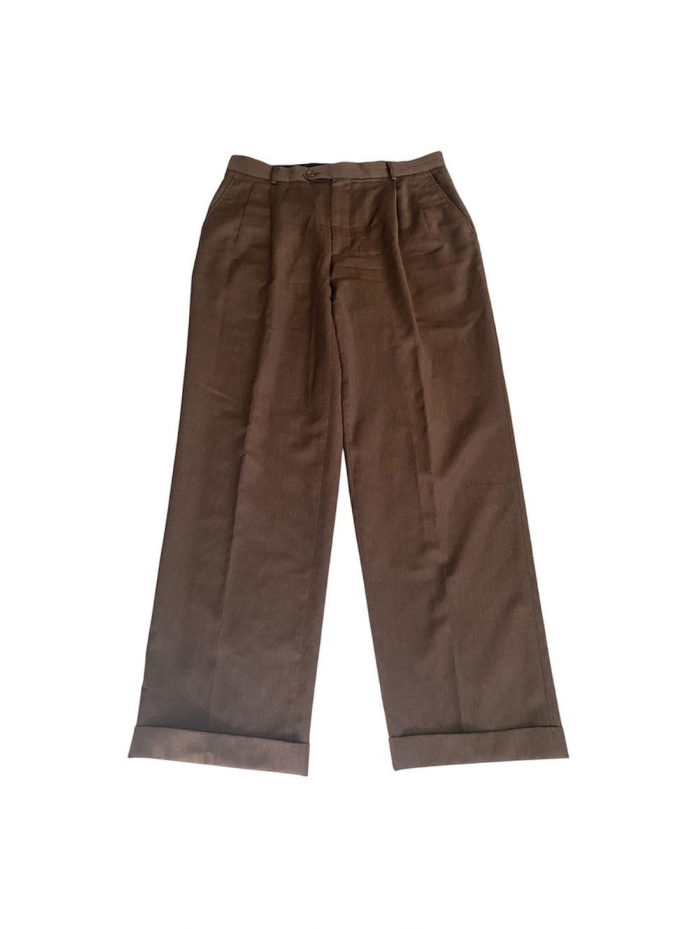 Kirkland Signature Mens Dress Pants 34x31 Brown Wool Pleated Front Cuffed Italy
